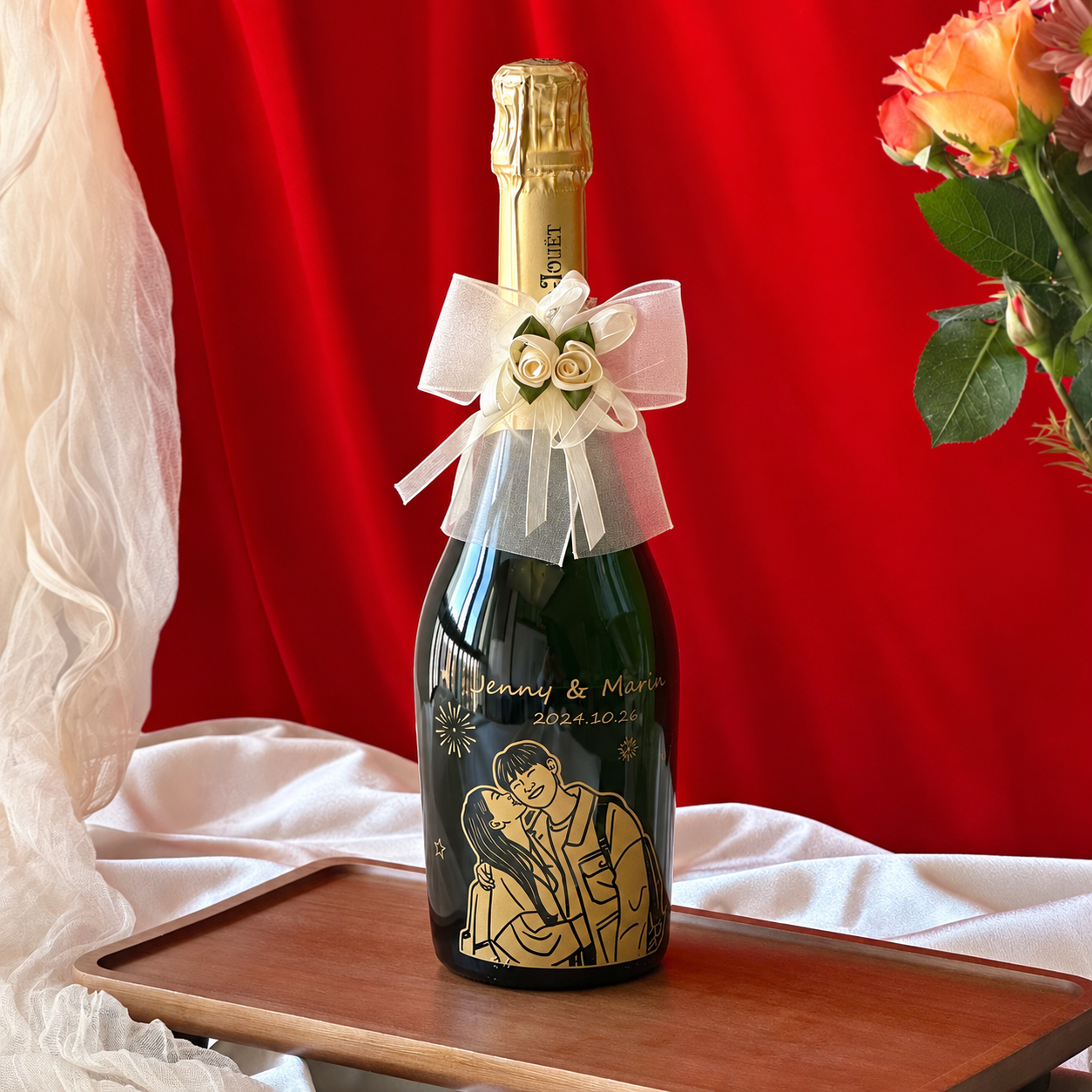 【人像雕刻】 Perrier-Jouët Grand Brut套裝 結婚禮物 客製化禮物 情人節禮物 婚禮送新人 週年紀念禮物送新郎新娘禮物 祝賀祝福創意禮物禮物DY01-400
