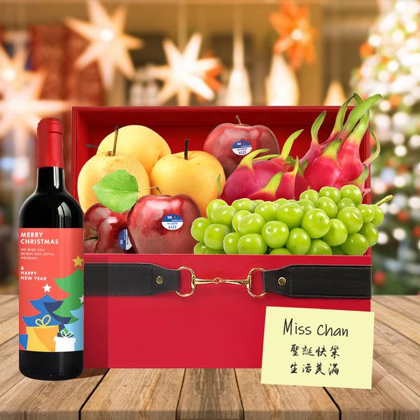 【聖誕尊享水果禮籃】紅酒+水果禮籃  Christmas Wine Fruit Hamper  送長輩果籃 聖誕禮物 慶祝節日送禮