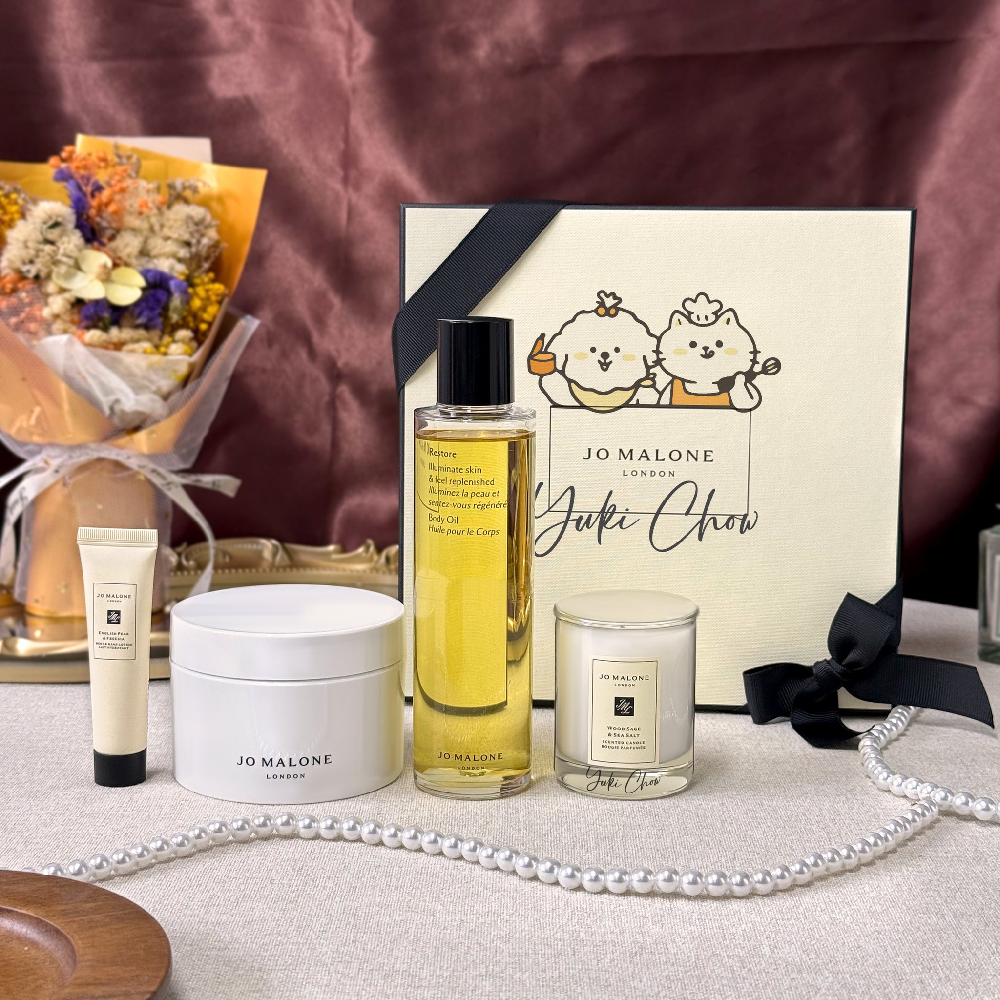 Jo Malone 身體修癒賦活套裝 Body Restore Set 「讓香氣療癒每一天」訂製盒面 專屬肖像繪製 驚喜送女生禮物birthday gift for girlfriend - Design Your Own Wine