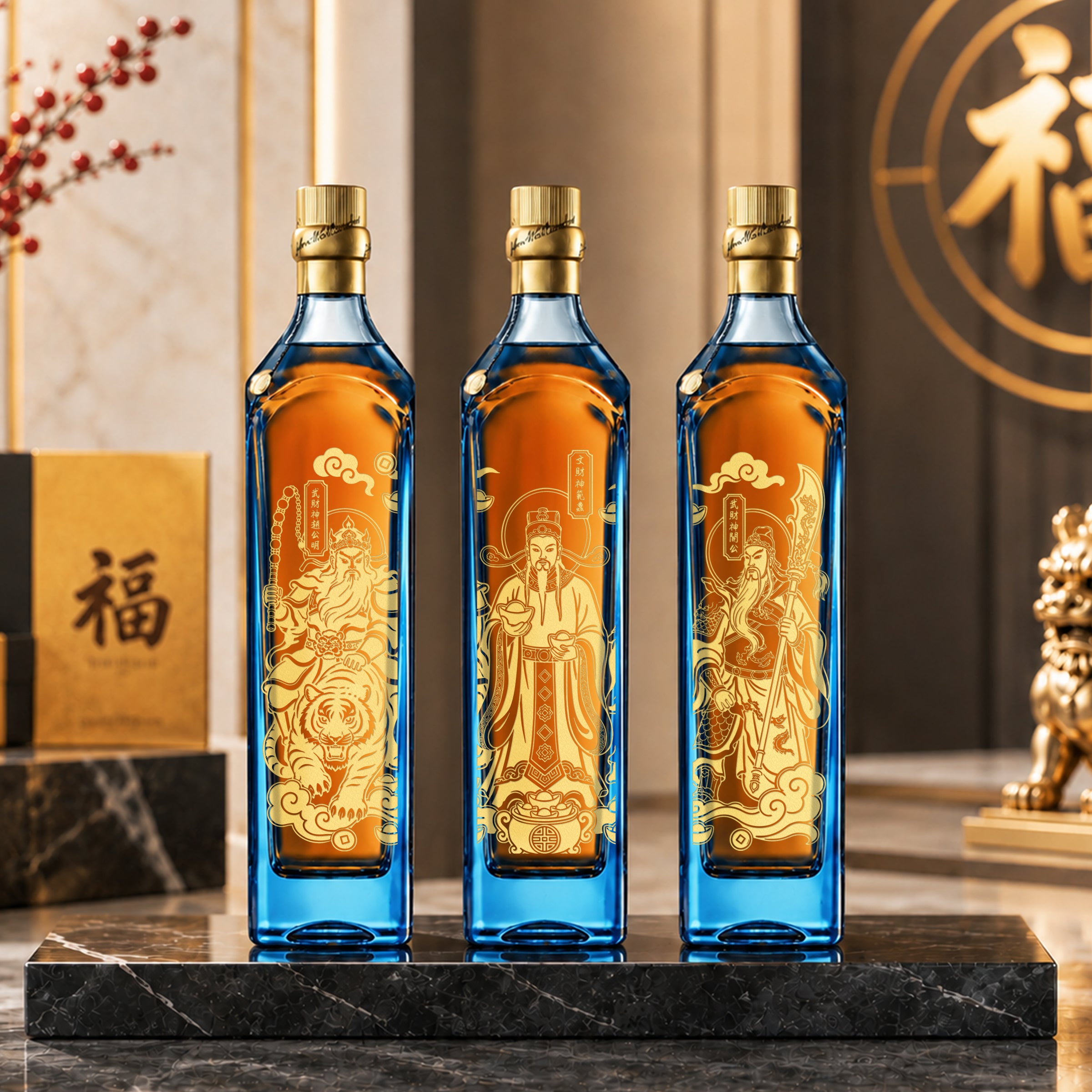 【財神駕到】尊尼獲加藍標財神雕刻威士忌｜文武三財神 開張中秋送禮首選 Johnnie Walker blue label 開業喬遷中秋商務禮