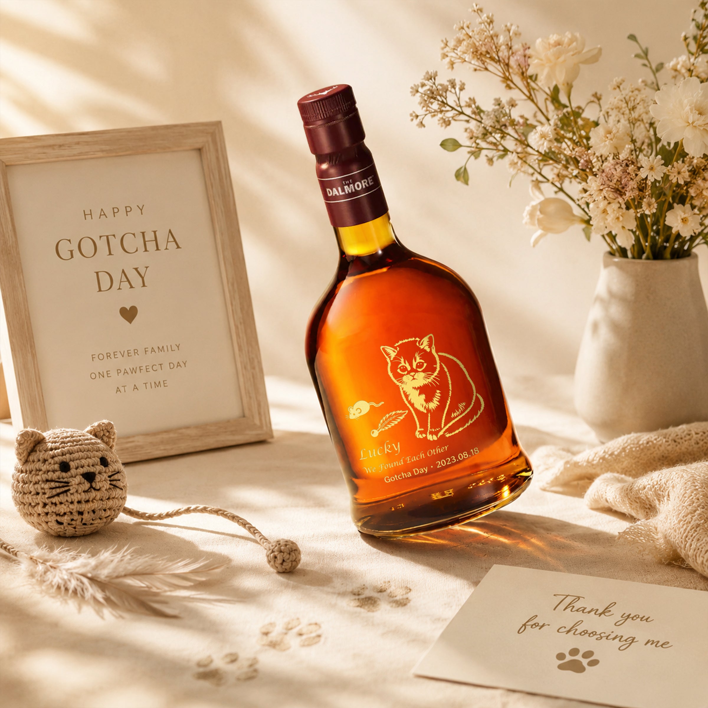 【Gotcha Day 紀念】寵物照片雕刻 專屬紀念禮盒 寵物領養日客製化雕刻 Dalmore 12 威士忌 生日禮物紀念禮物送朋友