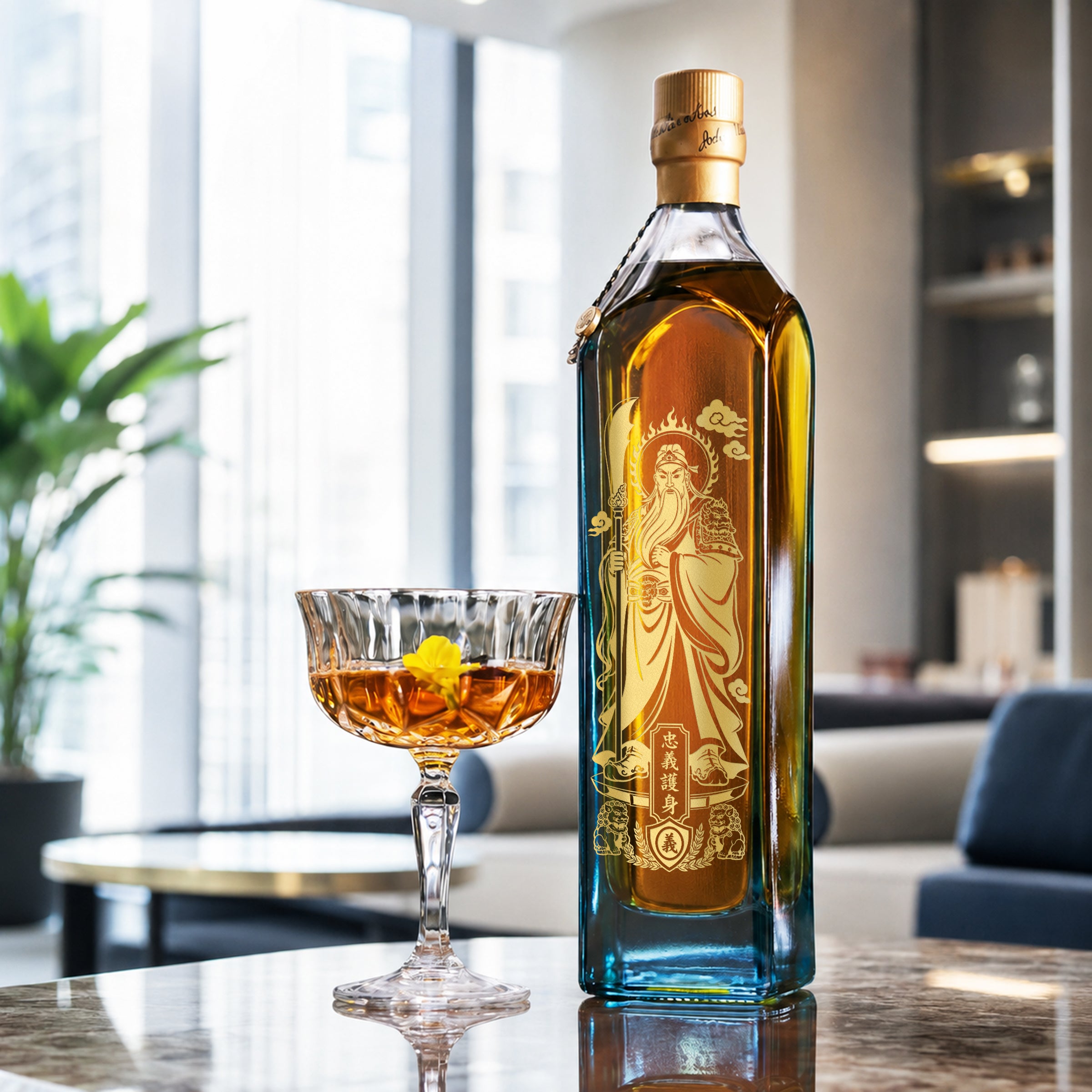關聖帝君·忠義護身｜尊尼獲加藍牌 武聖雕刻珍藏版Johnnie Walker blue label 送警察・紀律部隊・保平安鎮宅之禮 送禮首選
