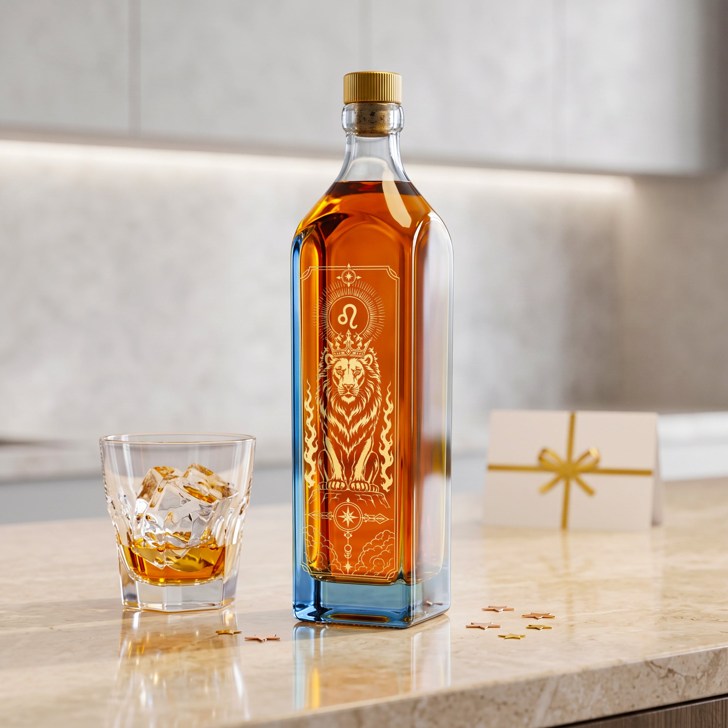 【十二星座・獅子座】Johnnie Walker 藍標星座雕刻威士忌｜7.23–8.22 生日禮物首選 加冕雄獅金雕 免費刻名字/日期 禮盒裝