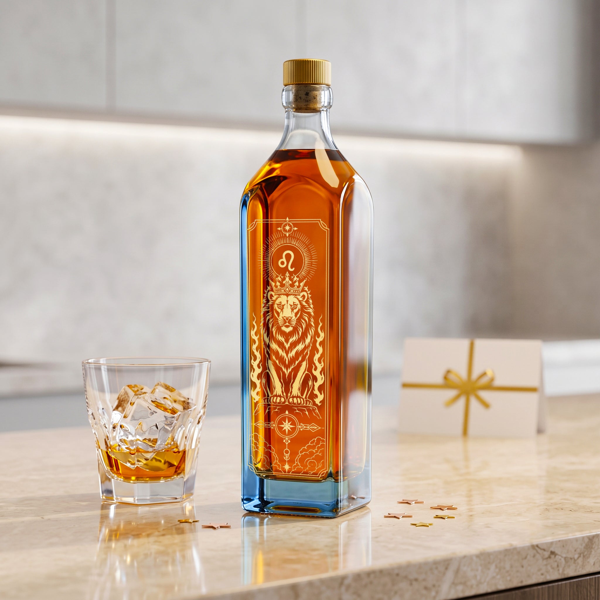 【十二星座・獅子座】Johnnie Walker 藍標星座雕刻威士忌｜7.23–8.22 生日禮物首選 加冕雄獅金雕 免費刻名字/日期 禮盒裝