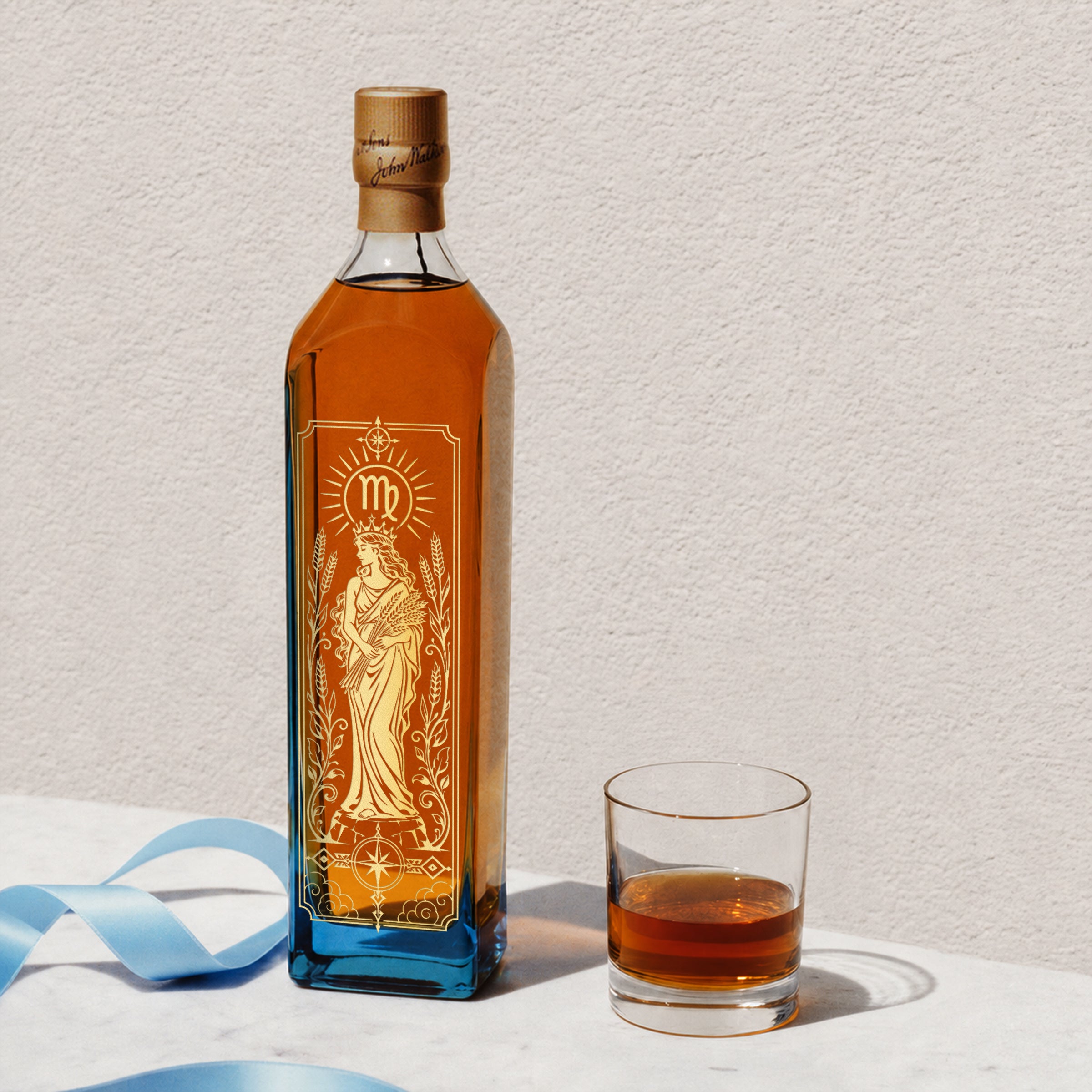 【十二星座・處女座】Johnnie Walker 藍標星座雕刻威士忌｜8.23–9.22 生日禮物首選 麥穗女神金雕 免費刻名字/日期 禮盒裝