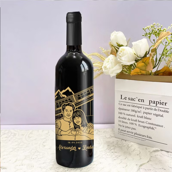 結婚禮物|紀念無酒精紅酒套裝 週年禮物 情侶禮物 紀念日禮物 單支雙杯客製化套裝 - Design Your Own Wine