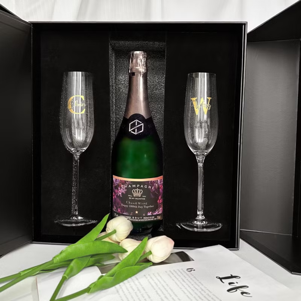 客製酒標貼紙禮物 無酒精香檳單支雙杯套裝 |情侶禮物 結婚週年紀念日禮物 - Design Your Own Wine