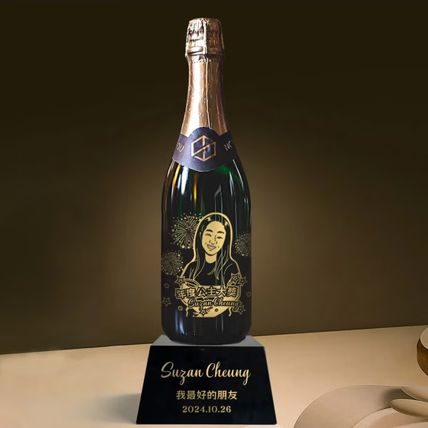 紀念獎座禮物 |送朋友禮物 客製人像名字無酒精香檳獎座 生日禮物 紀念日禮物 - Design Your Own Wine
