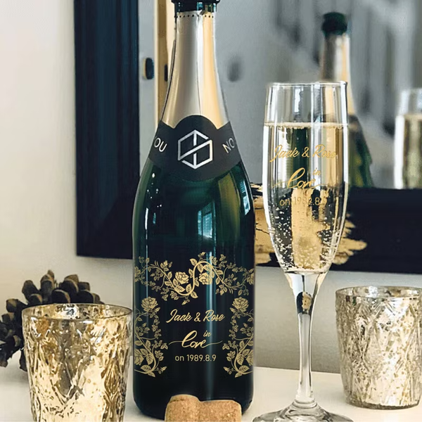 紀念日禮物 |情侶禮物 客製文字名字人像 無酒精香檳單支雙杯 結婚週年禮物 - Design Your Own Wine