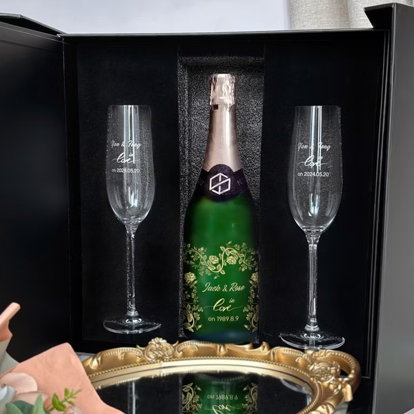 紀念日禮物 |情侶禮物 客製文字名字人像 無酒精香檳單支雙杯 結婚週年禮物 - Design Your Own Wine