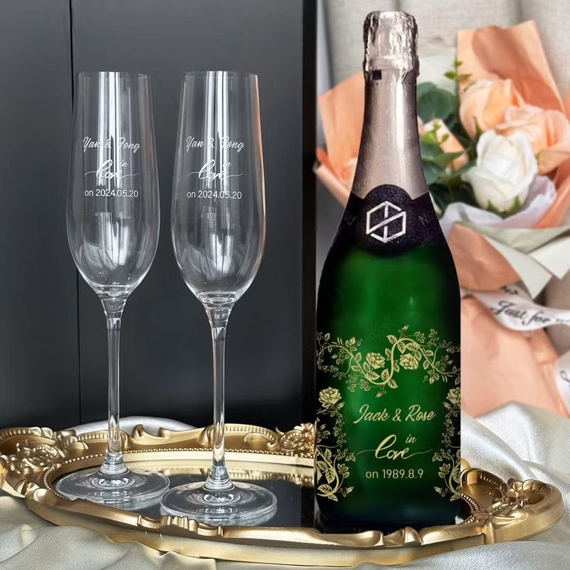 紀念日禮物 |情侶禮物 客製文字名字人像 無酒精香檳單支雙杯 結婚週年禮物 - Design Your Own Wine