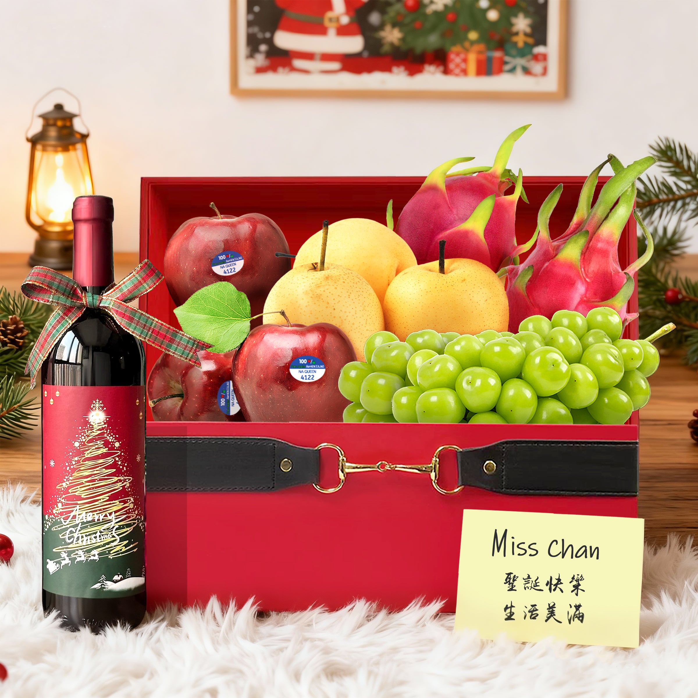 【聖誕水果禮籃】紅酒+水果禮籃  Christmas Wine Fruit Hamper  送長輩果籃 聖誕禮物 慶祝節日送禮 企業送客戶