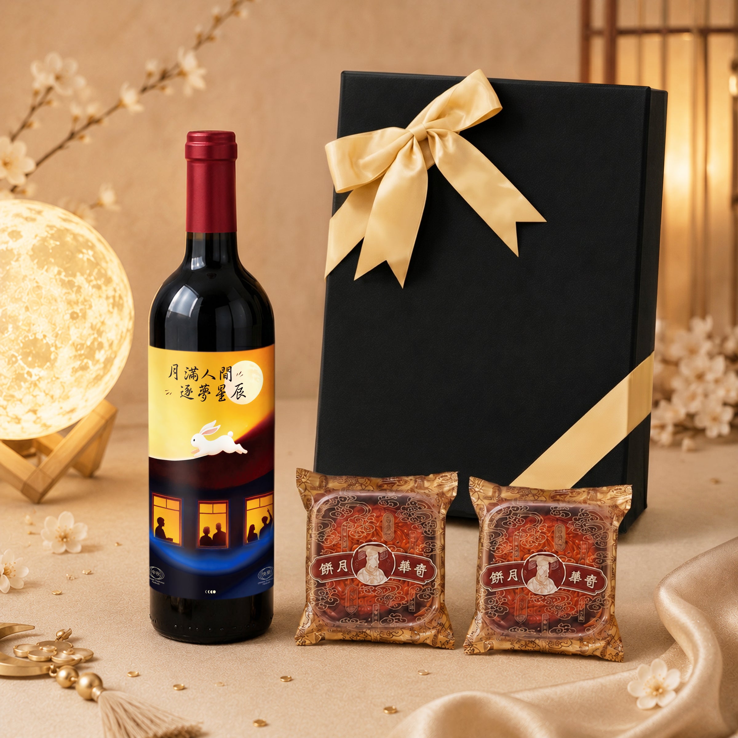 中秋月餅紅酒驚喜禮盒  熱門月餅與訂製紅酒禮籃 中秋送禮必備心意禮 客戶親戚朋友送禮 長輩中秋禮物Mid-Autumn Festival  FoodHamper