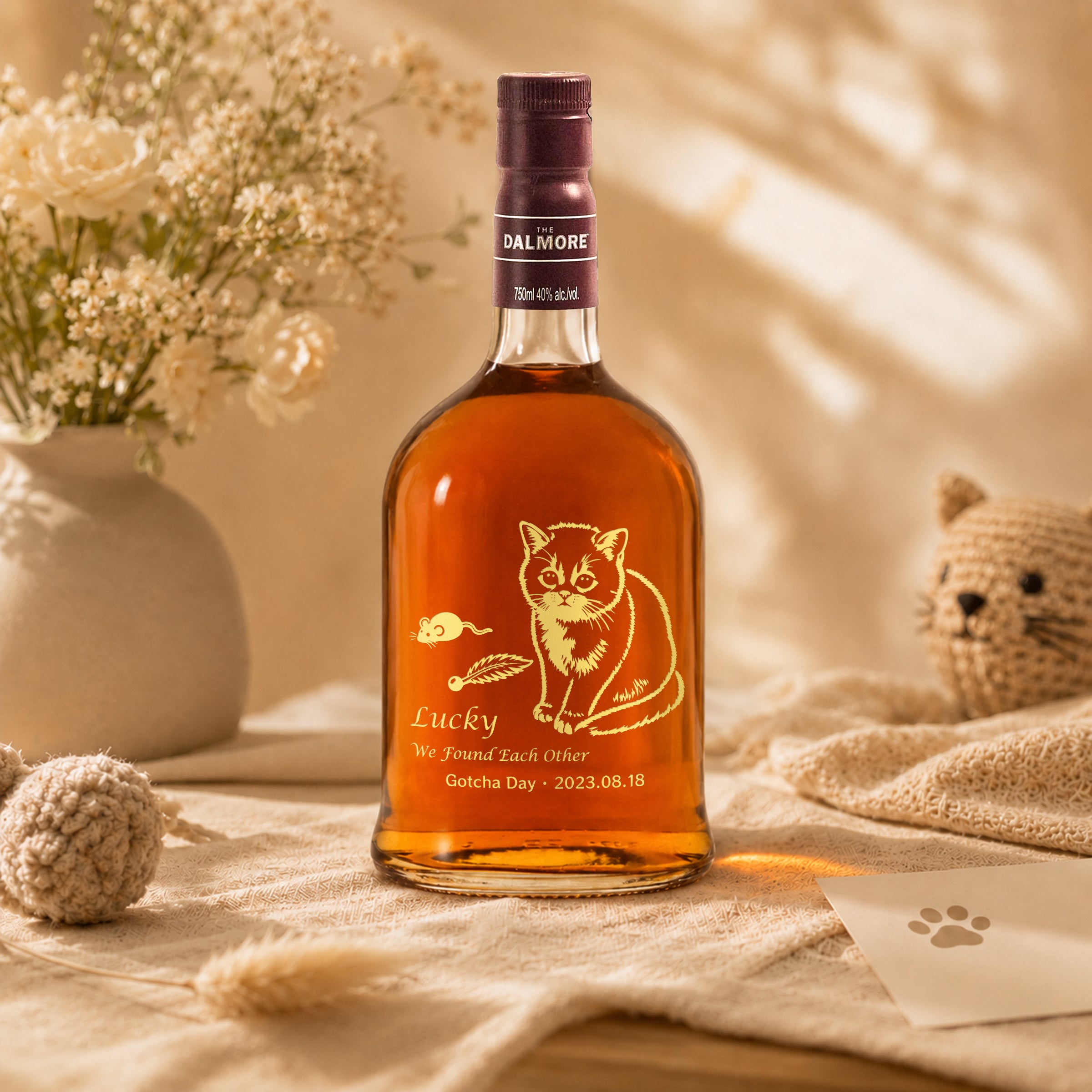 【Gotcha Day 紀念】寵物照片雕刻 專屬紀念禮盒 寵物領養日客製化雕刻 Dalmore 12 威士忌 生日禮物紀念禮物送朋友