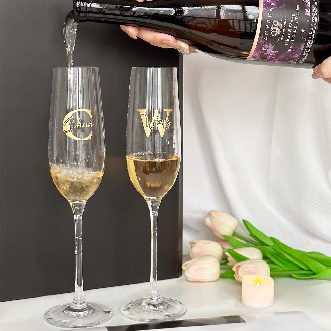 酒標訂製｜Moët &Chandon香檳酒加對杯禮盒 香檳杯文字雕刻  紀念日祝賀結婚慶祝禮物 生日送禮必備 送女友情侶禮物DY01-365 - Design Your Own Wine