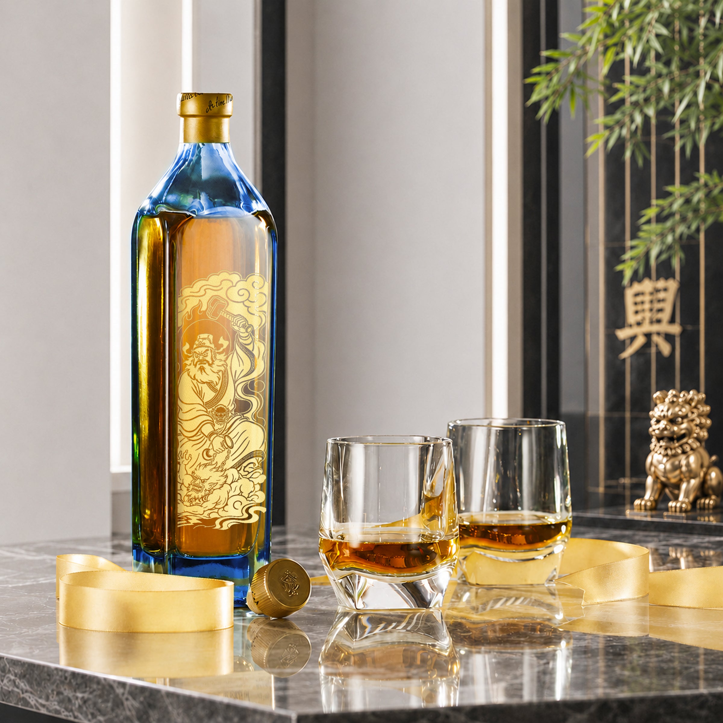 Johnnie Walker blue label｜門神雕刻威士忌 一套三瓶 新居入伙・開舖遷居 鎮宅辟邪賀禮 喬遷送禮首選