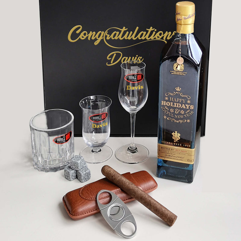 【8折特惠】Riedel Glasses gift set|定制雕刻威士忌杯&Johnnie Walker Blue Label威士忌套裝DY04-250