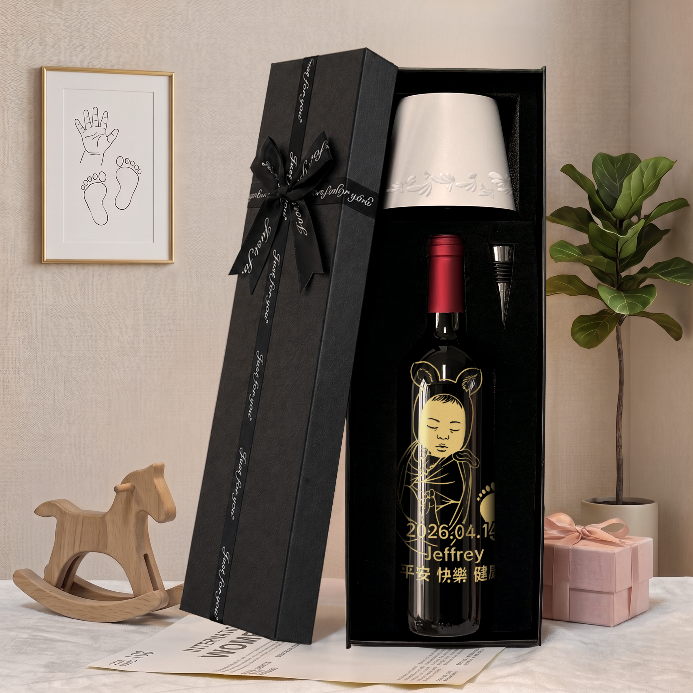 【寶寶滿月紀念酒】客製化BB人像紅酒禮盒｜Le Marquis de Calon Ségur 法國波爾多珍藏款 百日週歲紀念禮物