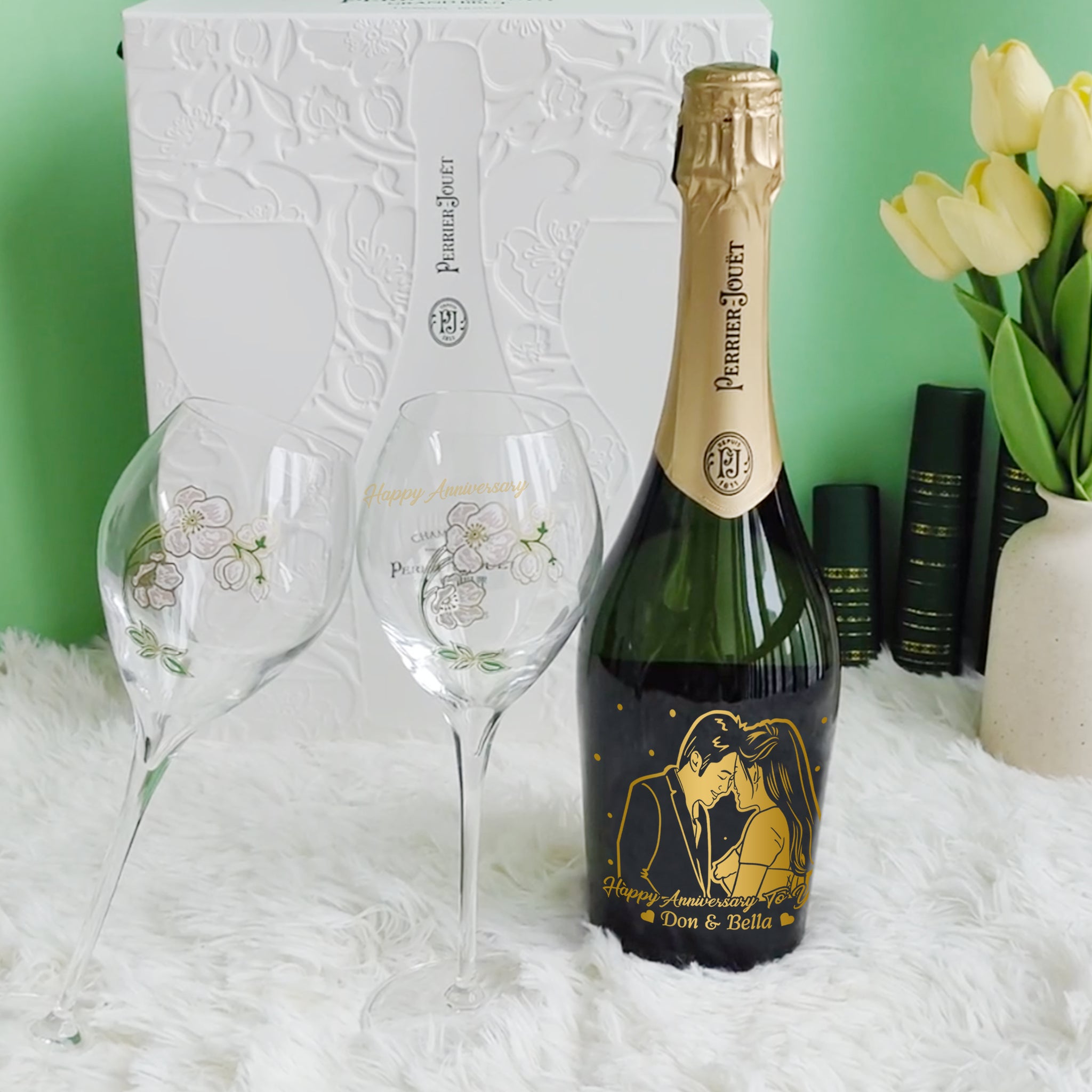 【客製化禮物】 Perrier-Jouët Grand Brut套裝 週年紀念禮物 情侶禮物 （人像雕刻） - Design Your Own Wine
