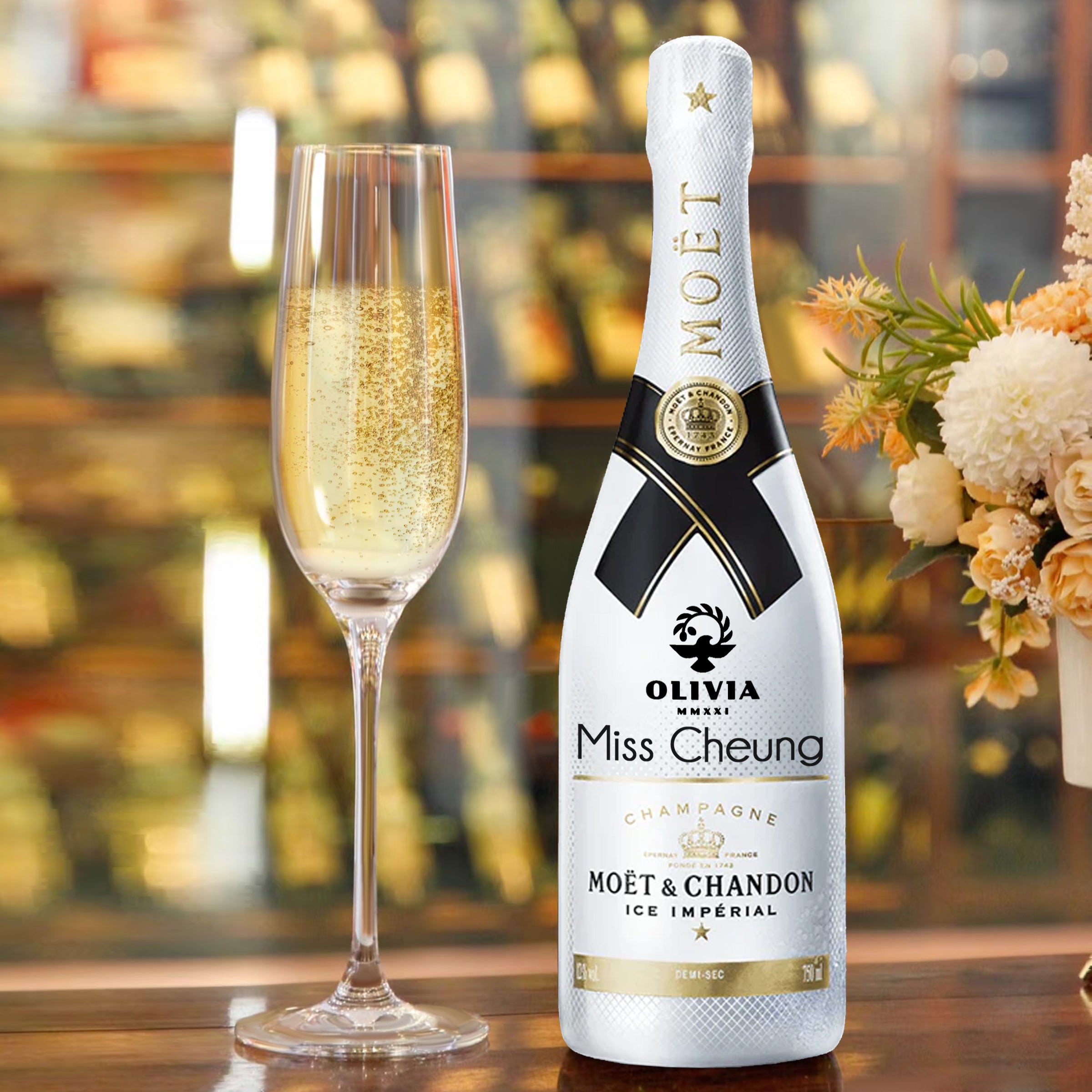 Moët & Chandon 冰雪香檳 750ml 客製化｜logo文字訂製&對杯雕刻 打造企業專屬香檳 升職榮休紀念日禮物 - Design Your Own Wine