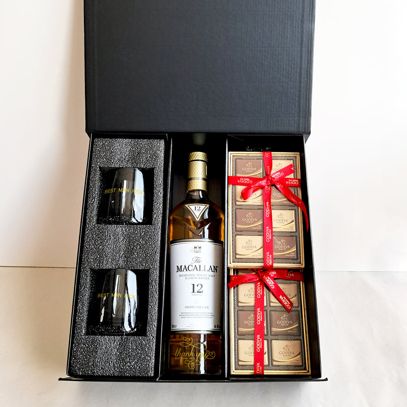 伴手禮|Macallan Sherry Oak 12 Gift Set |麥卡倫雪莉桶12年&黑色威士忌杯套裝 - Design Your Own Wine