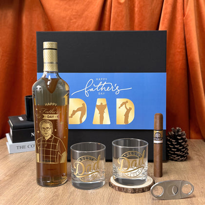 父親節禮物|客製化禮物套裝 （人像雕刻）節日禮物 Macallan Sherry Oak 12 麥卡倫雪莉桶12年 威士忌禮物套裝 Macallan Father's Day Premium Gifts Portrait Customization DY05-71 - Design Your Own Wine