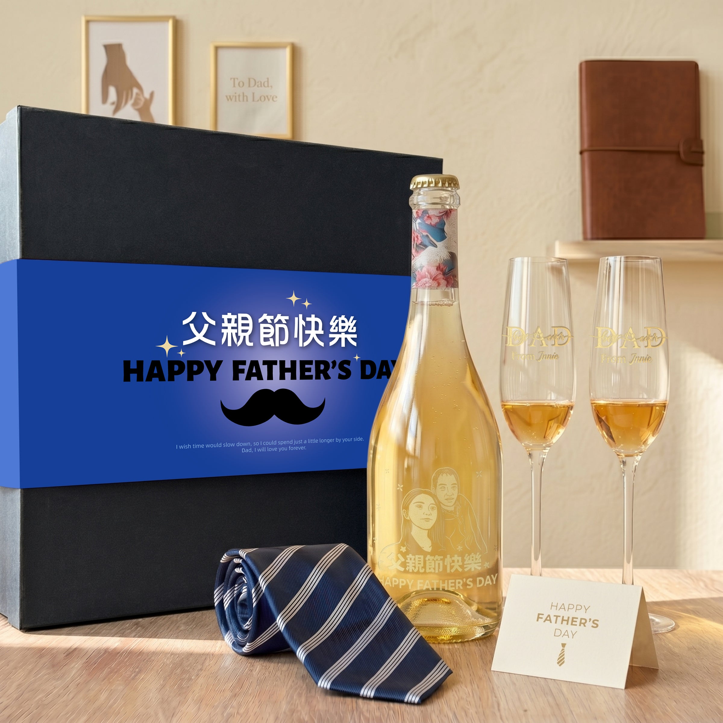 父親節禮盒丨Saicho 無酒精氣泡茶禮盒 文字訂製香檳對杯 創意禮物送爸爸 生日送禮首選 Non-alcoholic sparkling tea glass bottle custom made gift - Design Your Own Wine