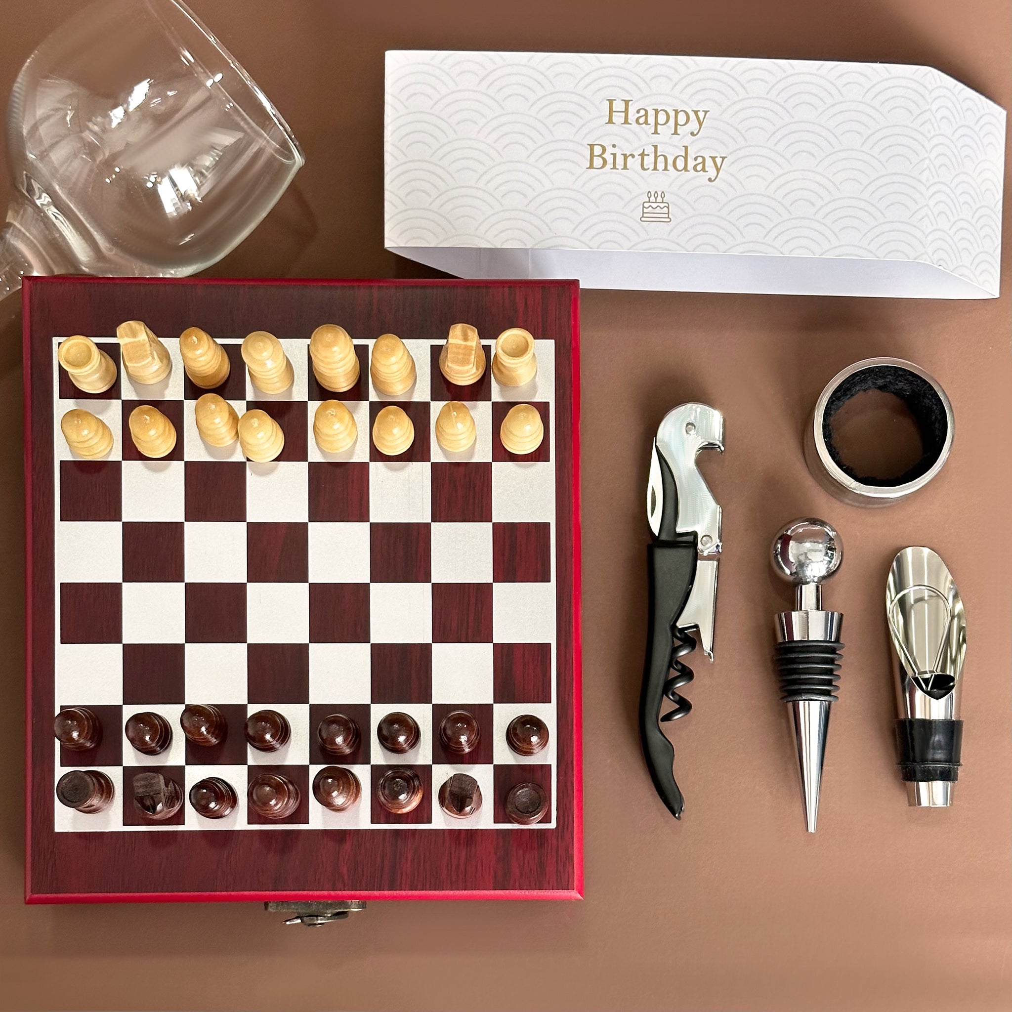 紅酒開瓶器禮盒 國際象棋收納盒 訂製封套 客製化生日禮物 個人化開瓶器套裝 企業送禮 派對必備Wine Accessories -DY01-394 - Design Your Own Wine