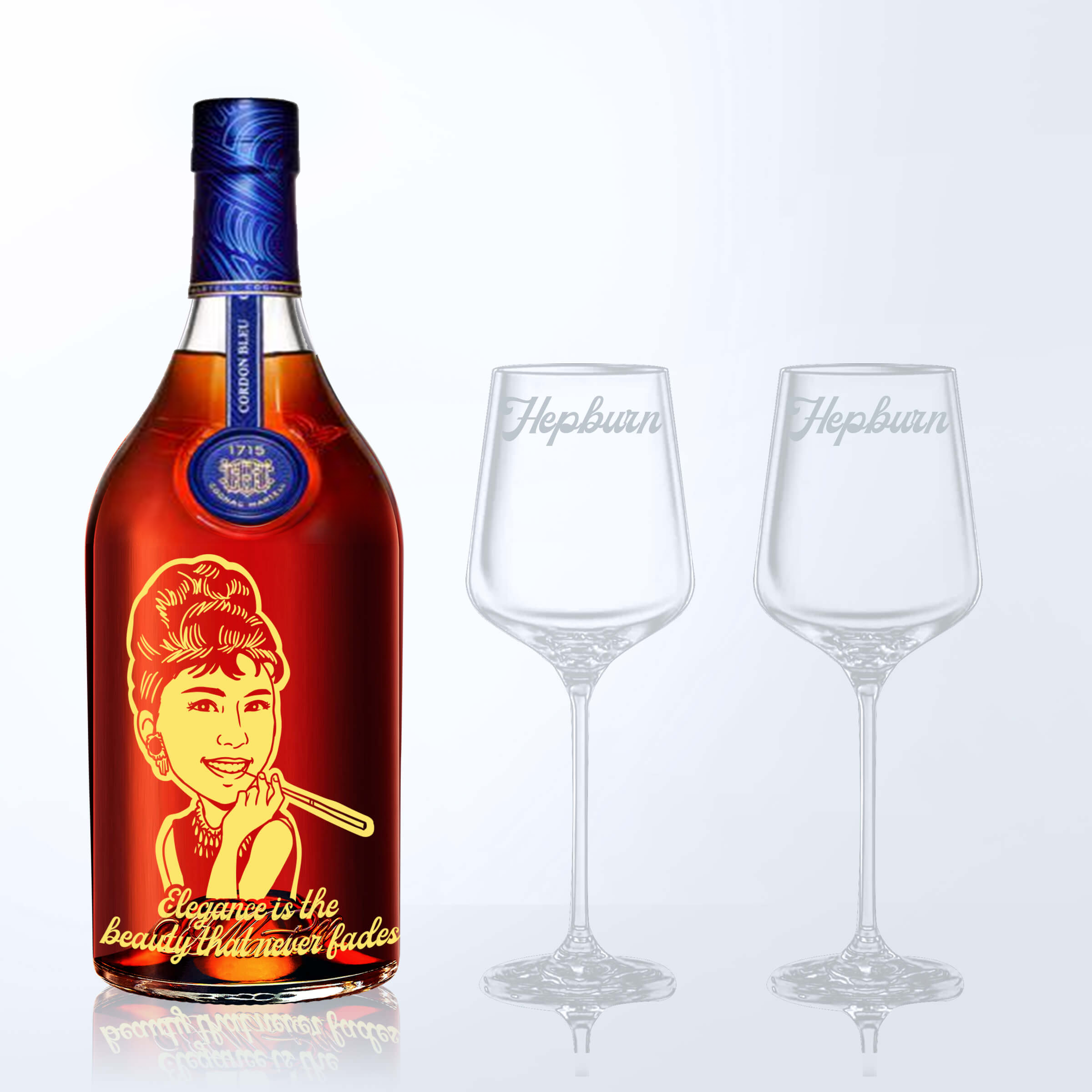 Martell Cordon Bleu & Bottega Crystal Glasses Gift Set with Engraving |馬爹利藍帶&Bottega水晶洋酒杯套裝(含文字人像雕刻）