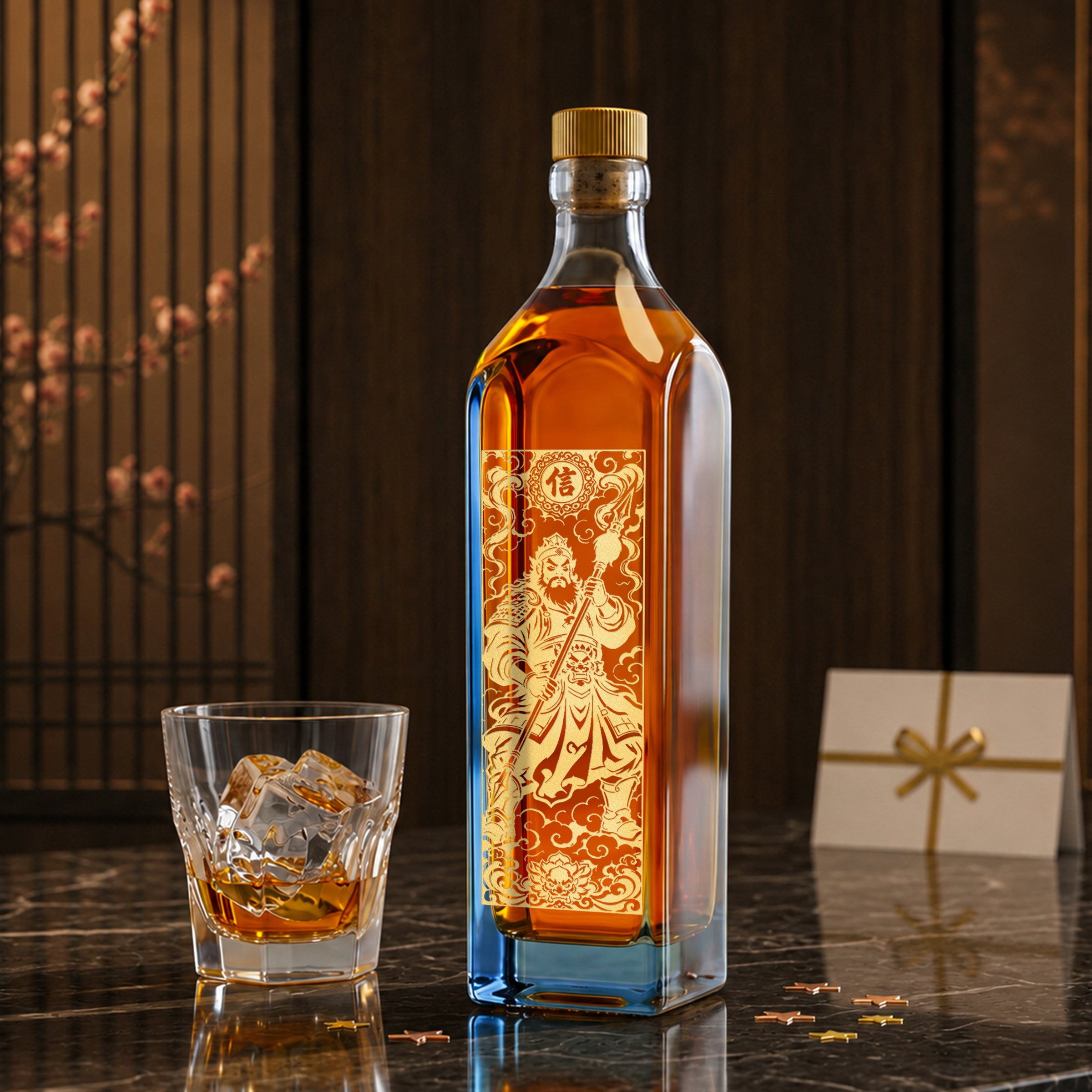 【桃園三結義】Johnnie Walker 藍標雕刻威士忌 一套三瓶｜劉備・關羽・張飛 兄弟情義/創業合夥/團隊誌慶