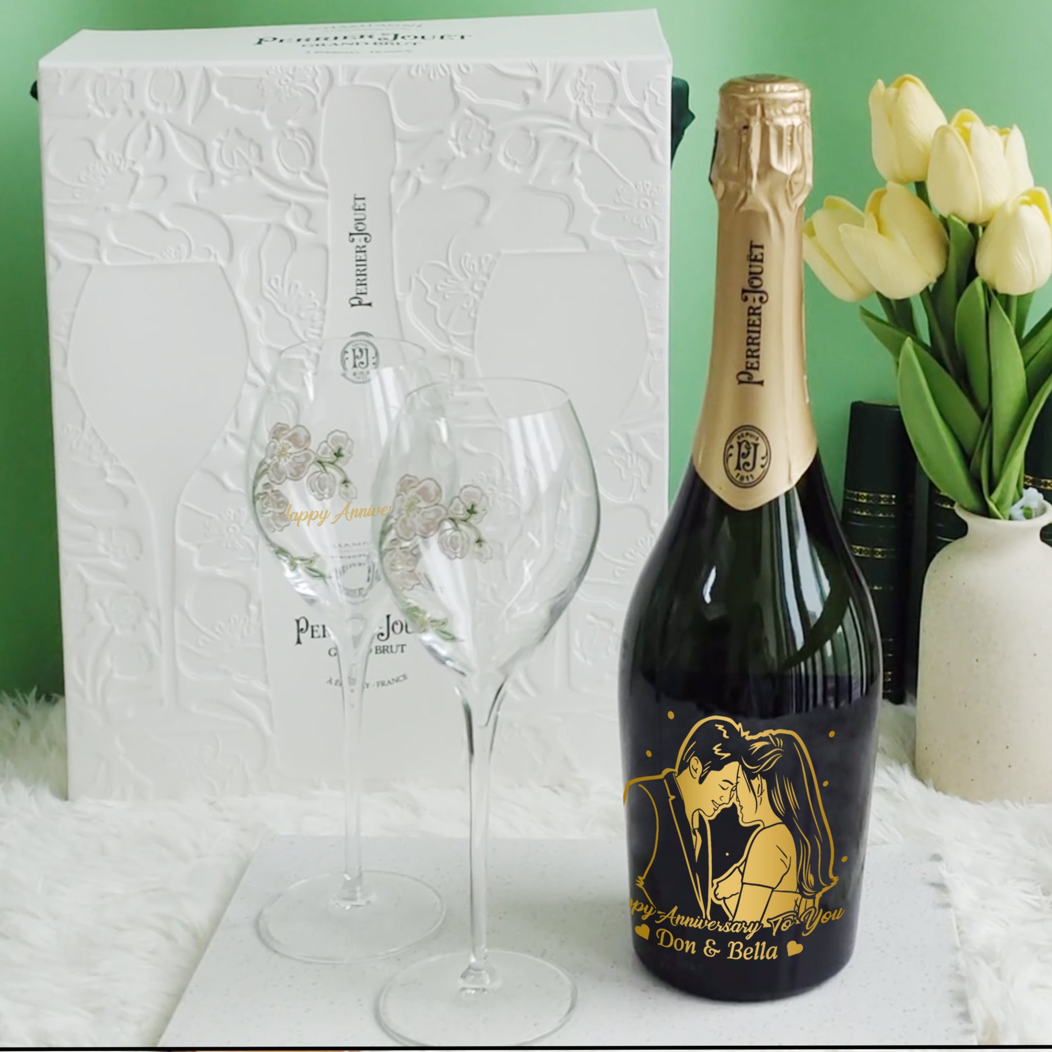 【客製化禮物】 Perrier-Jouët Grand Brut套裝 週年紀念禮物 情侶禮物 （人像雕刻） - Design Your Own Wine