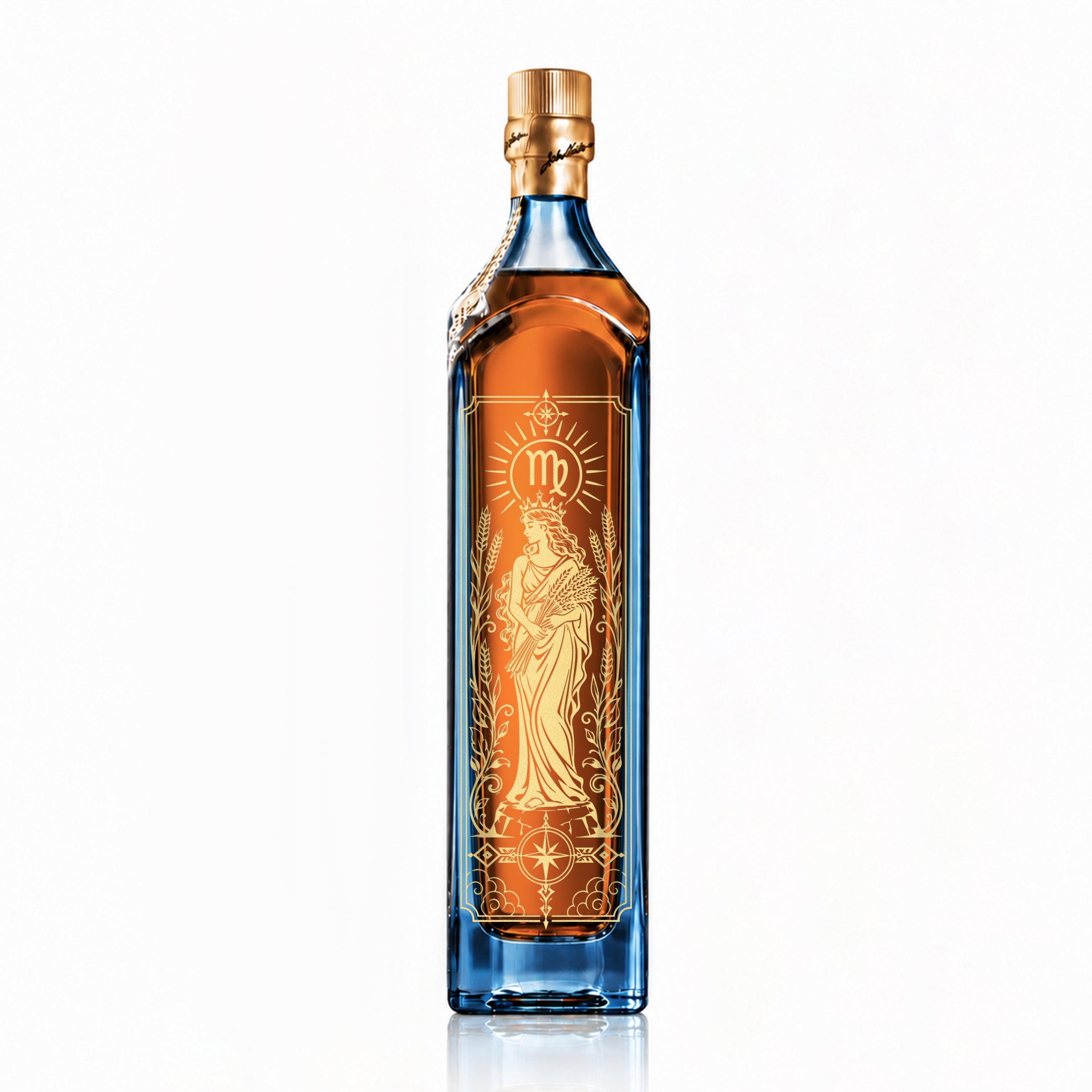 【十二星座・處女座】Johnnie Walker 藍標星座雕刻威士忌｜8.23–9.22 生日禮物首選 麥穗女神金雕 免費刻名字/日期 禮盒裝