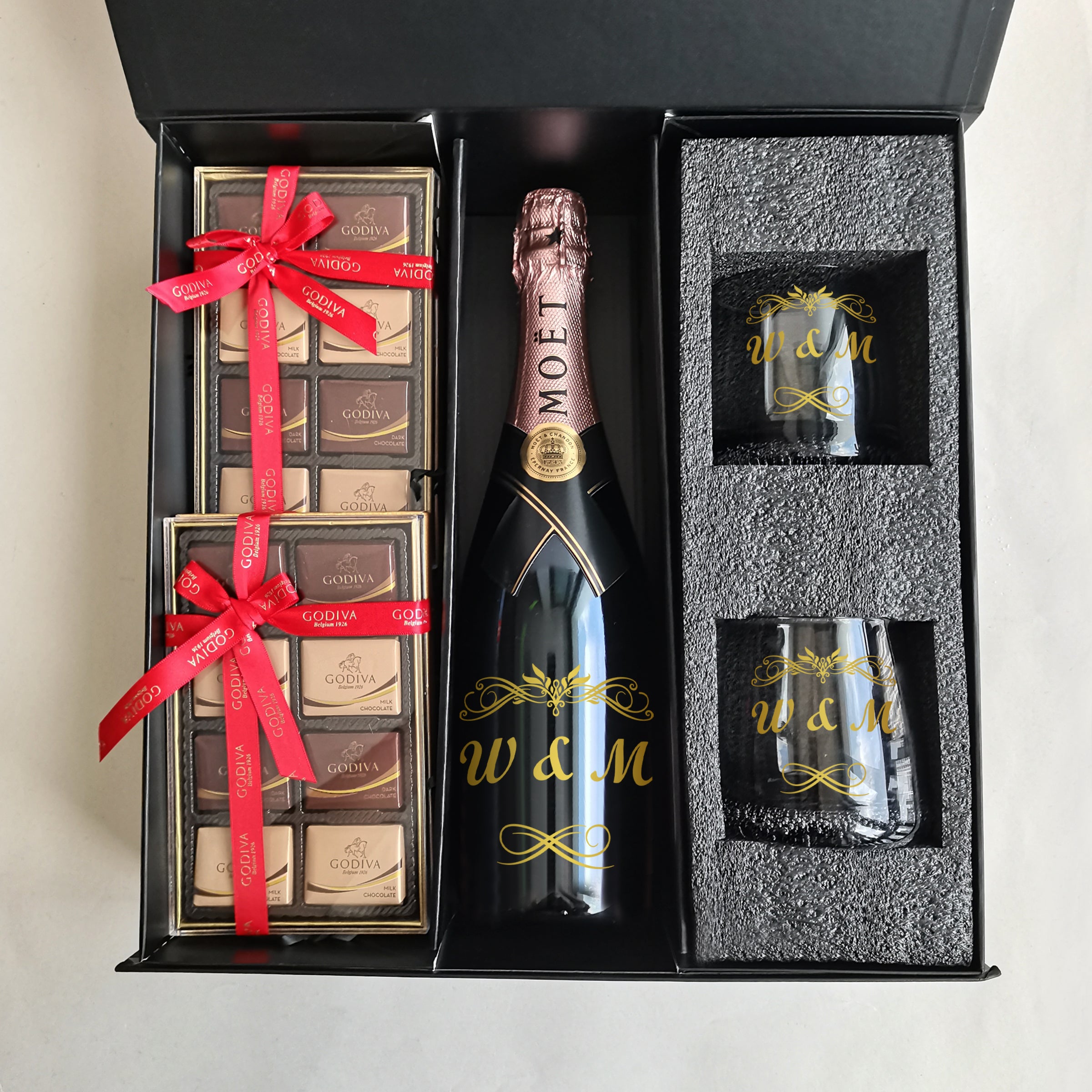 結婚禮物 伴手禮|Moët & Chandon Rose Impérial Gift Set |酩悅粉紅香檳&黑色威士忌杯套裝 - Design Your Own Wine