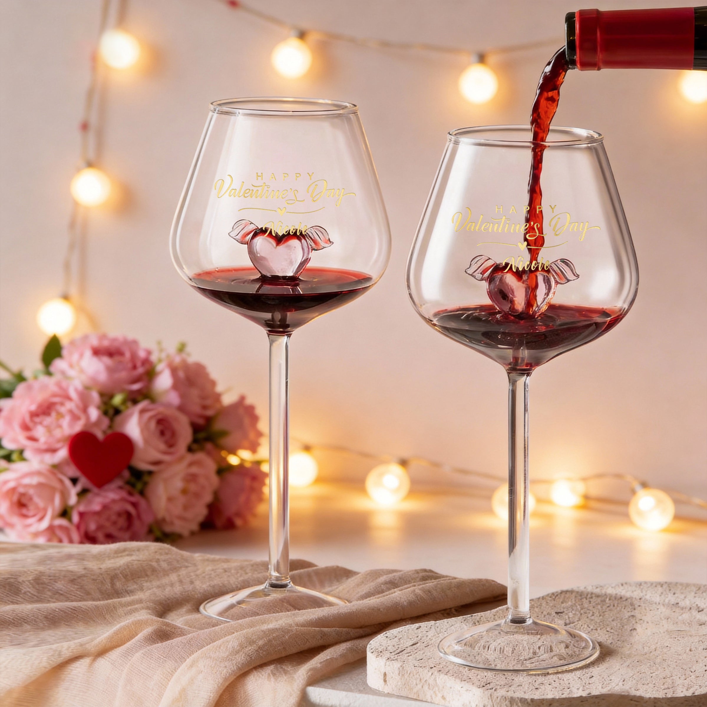 情人節禮物 |  愛心紅酒杯雕刻禮物（客製化）文字雕刻 客製化酒杯 浪漫文字訂製 七夕紀念日禮物送女朋友老婆 Valentine's Day gift