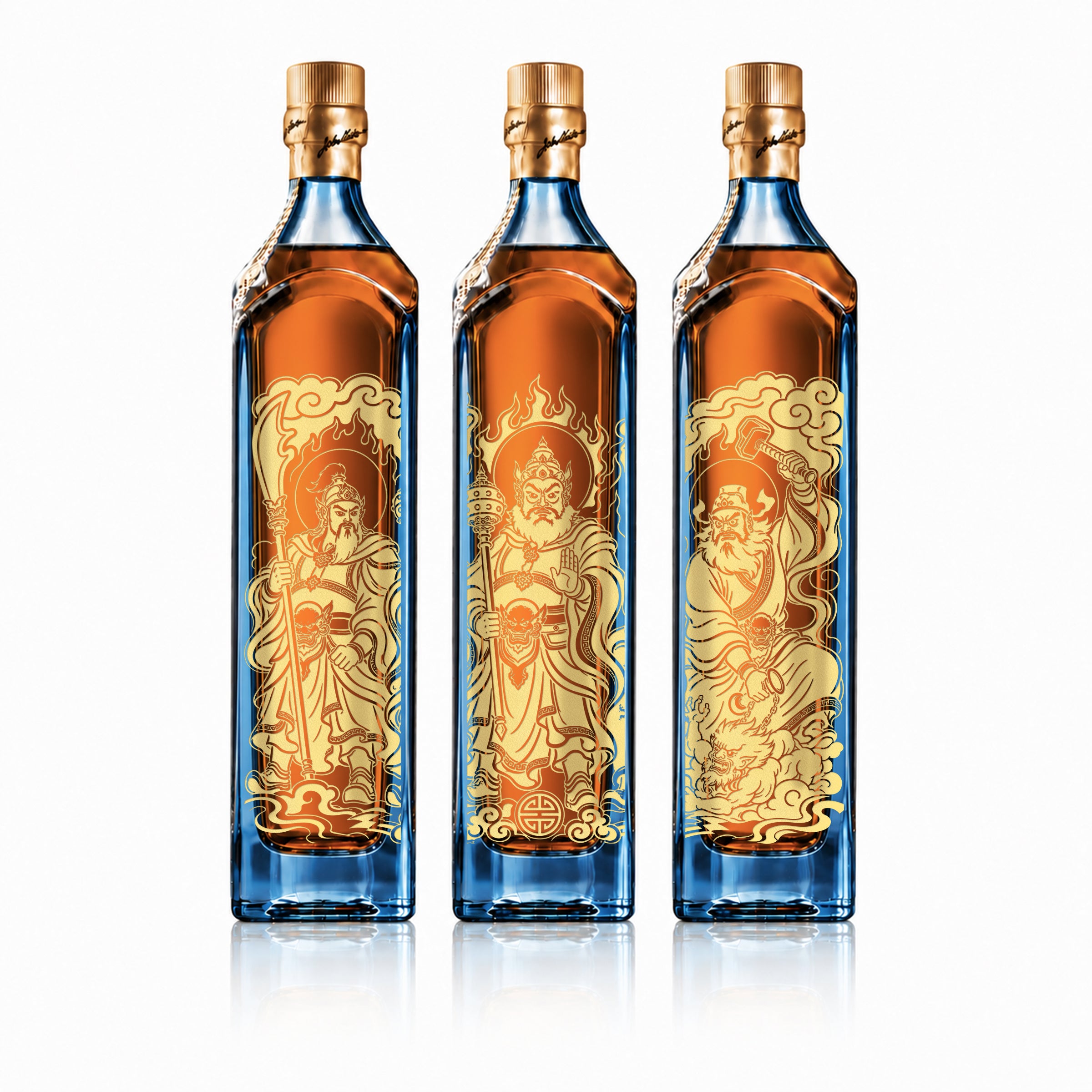Johnnie Walker blue label｜門神雕刻威士忌 一套三瓶 新居入伙・開舖遷居 鎮宅辟邪賀禮 喬遷送禮首選