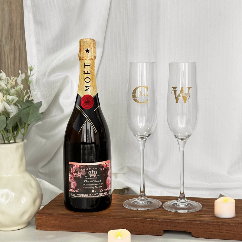 酒標訂製｜Moët &Chandon香檳酒加對杯禮盒 香檳杯文字雕刻  紀念日祝賀結婚慶祝禮物 公司送禮必備 送女友 - Design Your Own Wine