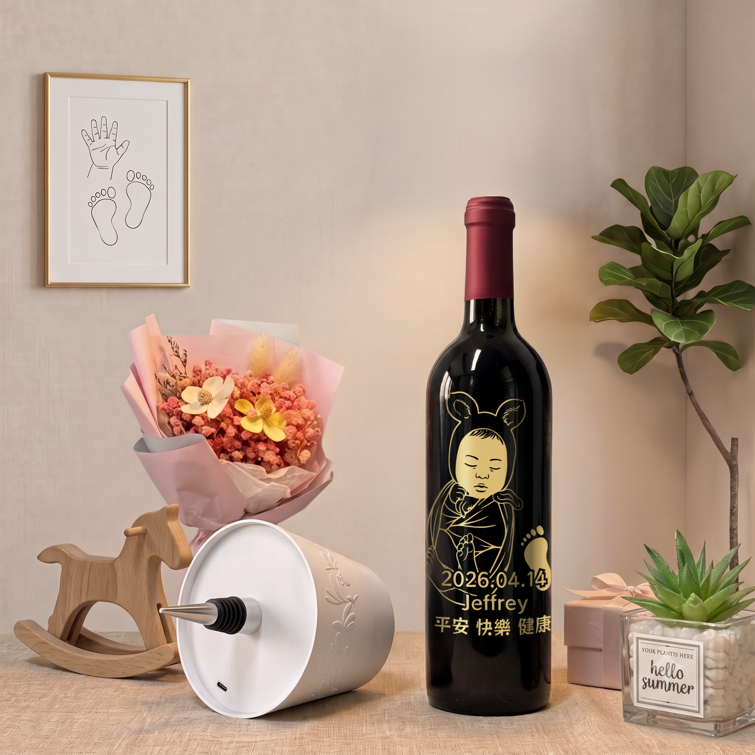 【寶寶滿月紀念酒】客製化BB人像紅酒禮盒｜Le Marquis de Calon Ségur 法國波爾多珍藏款 百日週歲紀念禮物