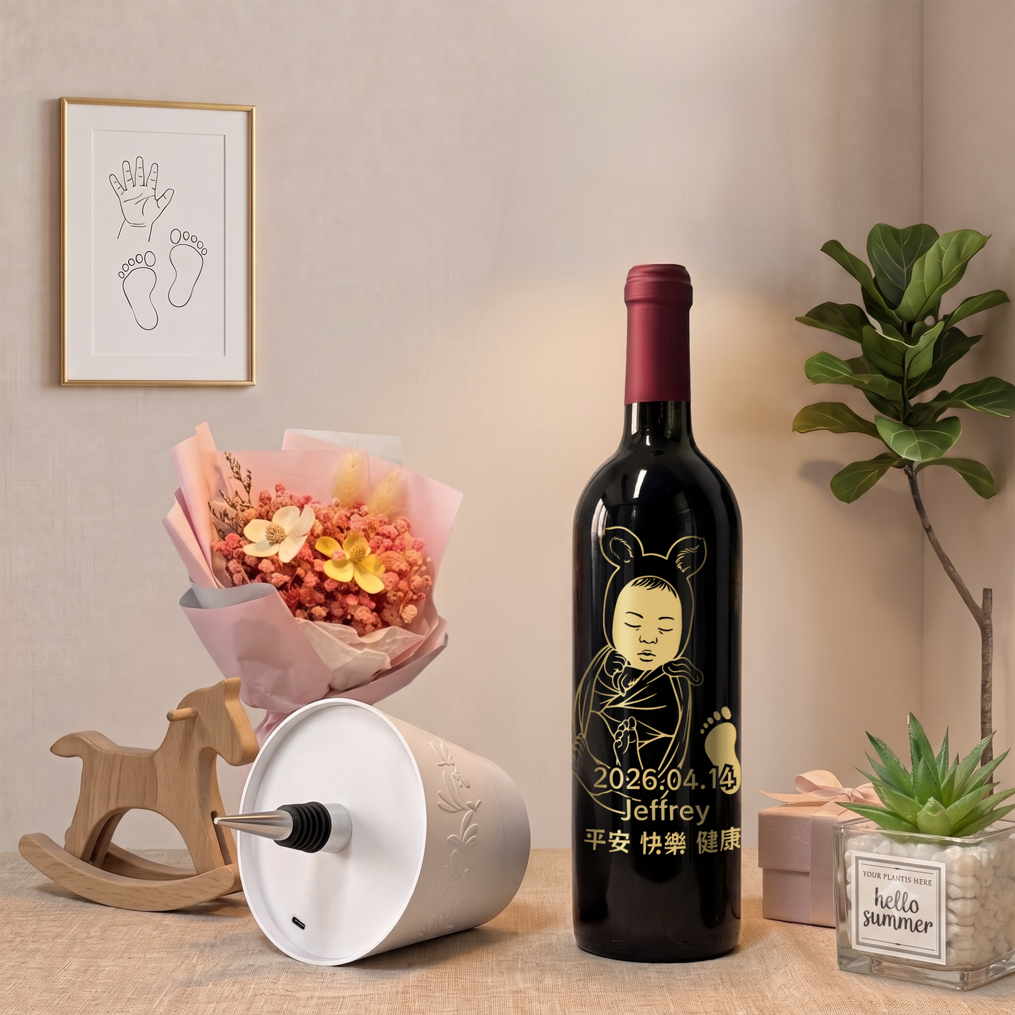 【寶寶滿月紀念酒】客製化BB人像紅酒禮盒｜Le Marquis de Calon Ségur 法國波爾多珍藏款 百日週歲紀念禮物