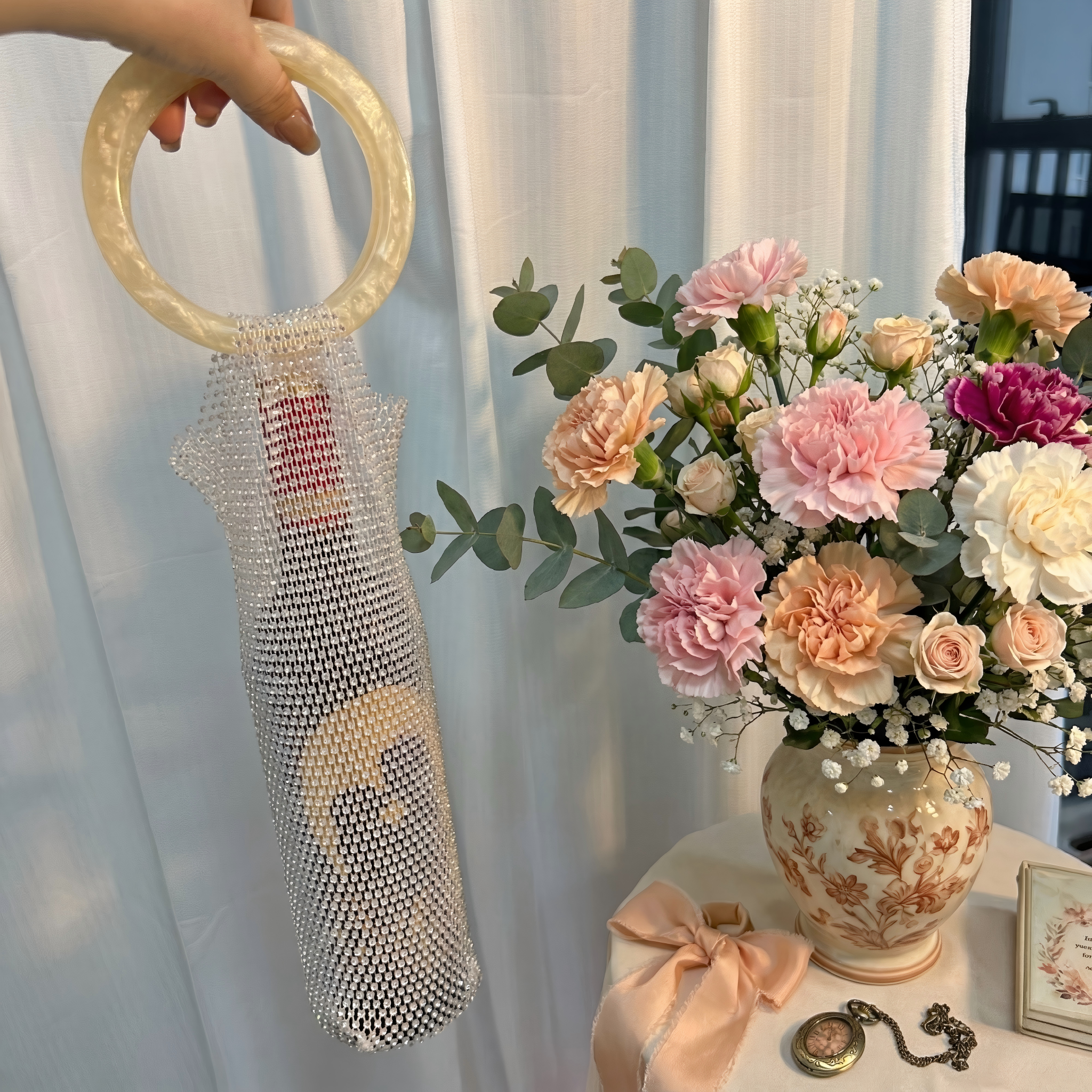 母親節禮物丨Le Marquis de Calon Ségur紅酒 母親節限定雕刻 搭配亮閃紅酒袋 輕奢閃鑽手拎袋 高級優雅送禮紅酒套裝 DY02-68 - Design Your Own Wine