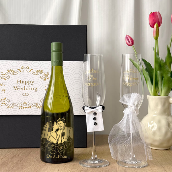 結婚禮物  Cloudy Bay Sauvignon Blanc 人像雕刻客製化 雲霧之灣長相思白葡萄酒禮盒 送新人送朋友姐妹禮物 創意浪漫禮盒 Customized portrait engraving wedding giftDY01-401