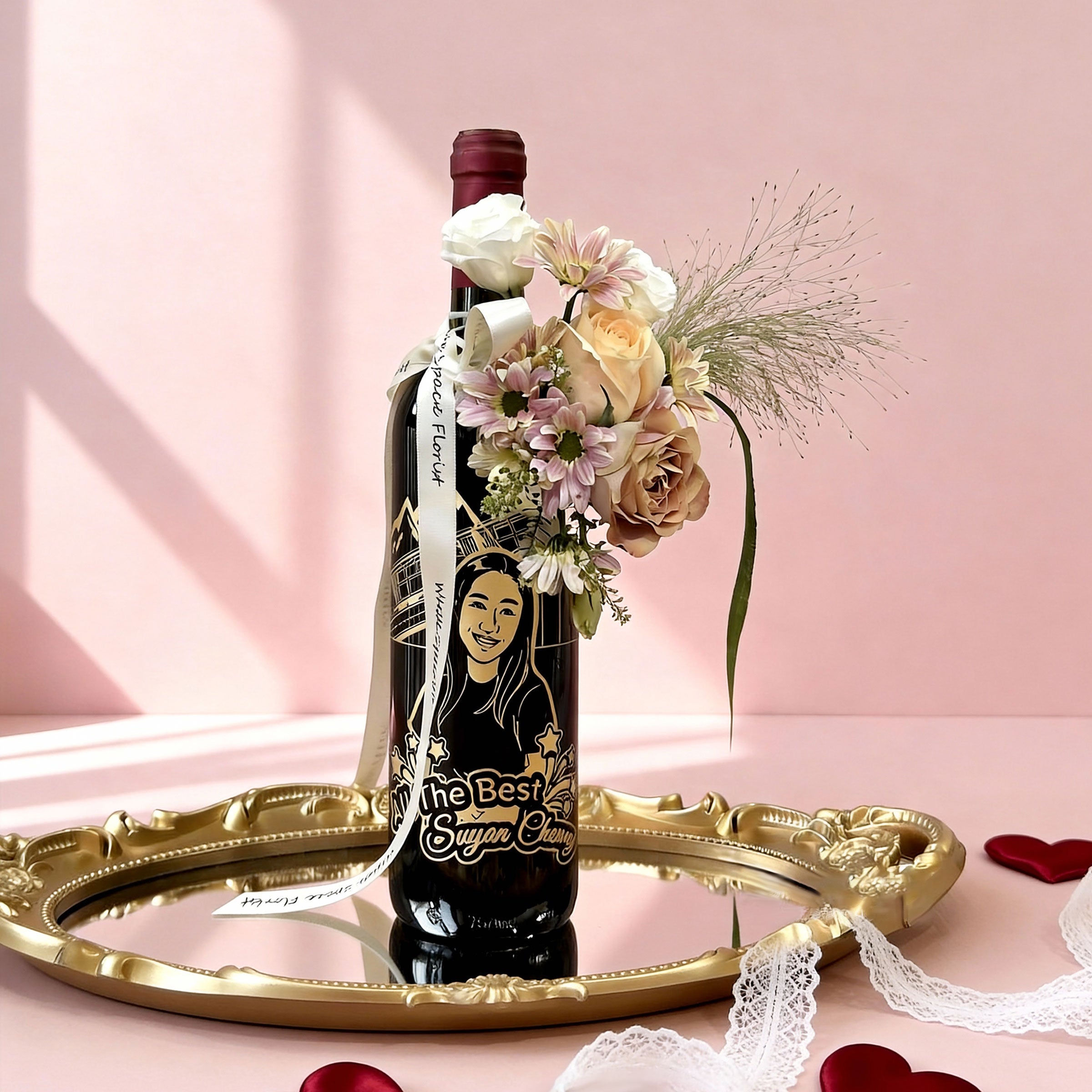 情人節禮盒| 玫瑰花酒mini款 手捧花 客製化香檳酒鮮花禮物 情人節鮮花禮物 浪漫微醺氛圍 送老婆送女朋友