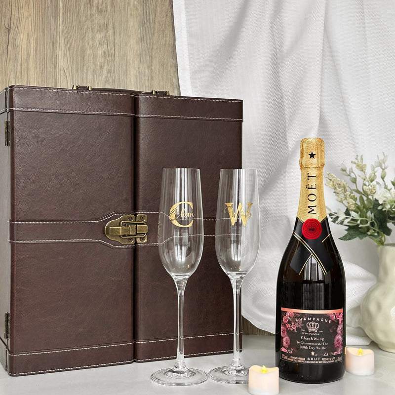 酒標訂製｜Moët &Chandon香檳酒加對杯禮盒 香檳杯文字雕刻  紀念日祝賀結婚慶祝禮物 公司送禮必備 送女友 - Design Your Own Wine