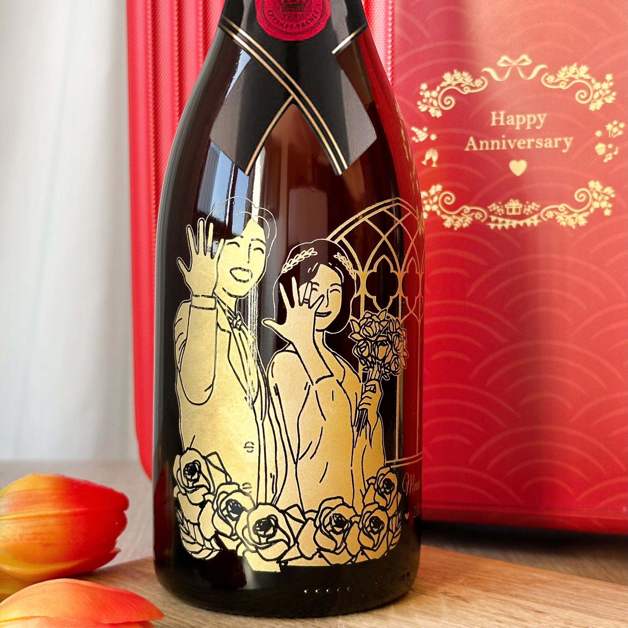 人像雕刻｜酒加對杯禮盒 香檳杯姓名雕刻 紀念日祝賀禮物 婚禮祝賀Portrait wine Engraving glassware pair gift set  DY01-397 - Design Your Own Wine