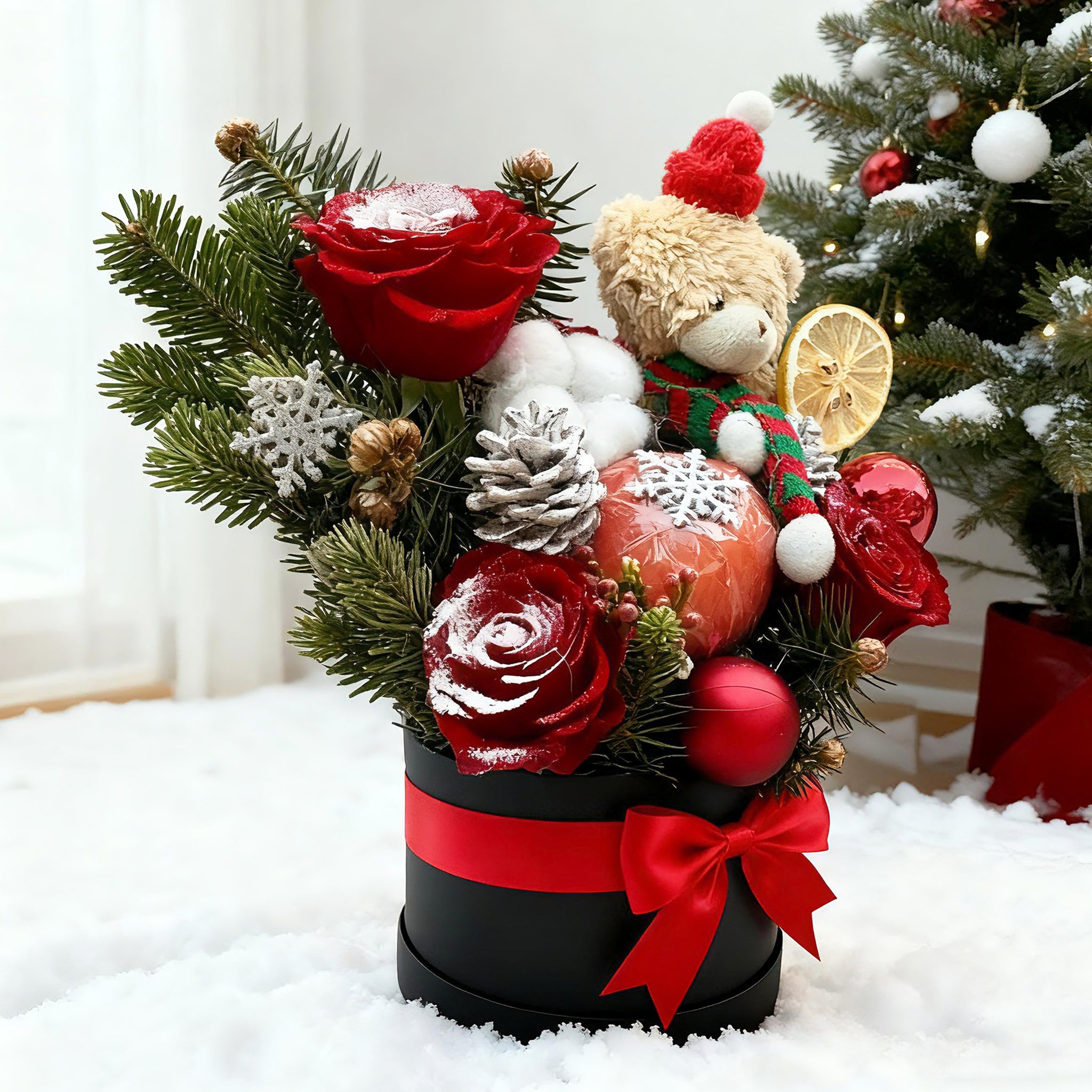 Christmas Hamper|聖誕蘋果小熊抱抱桶 聖誕果籃 聖誕花籃 聖誕禮籃 生果籃 花籃 送親友送伴侶 個性化送禮 節日送禮