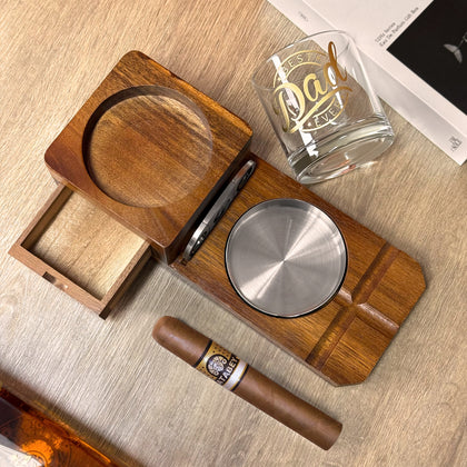 父親節禮物 刻字木質煙灰缸 文字雕刻威士忌杯 紳士禮盒專屬刻名父親節高級套裝 長輩禮物 雪茄禮盒客製化禮物 ather's Day Premium Gift Whiskey Glass Customized with Words DY05-72 - Design Your Own Wine