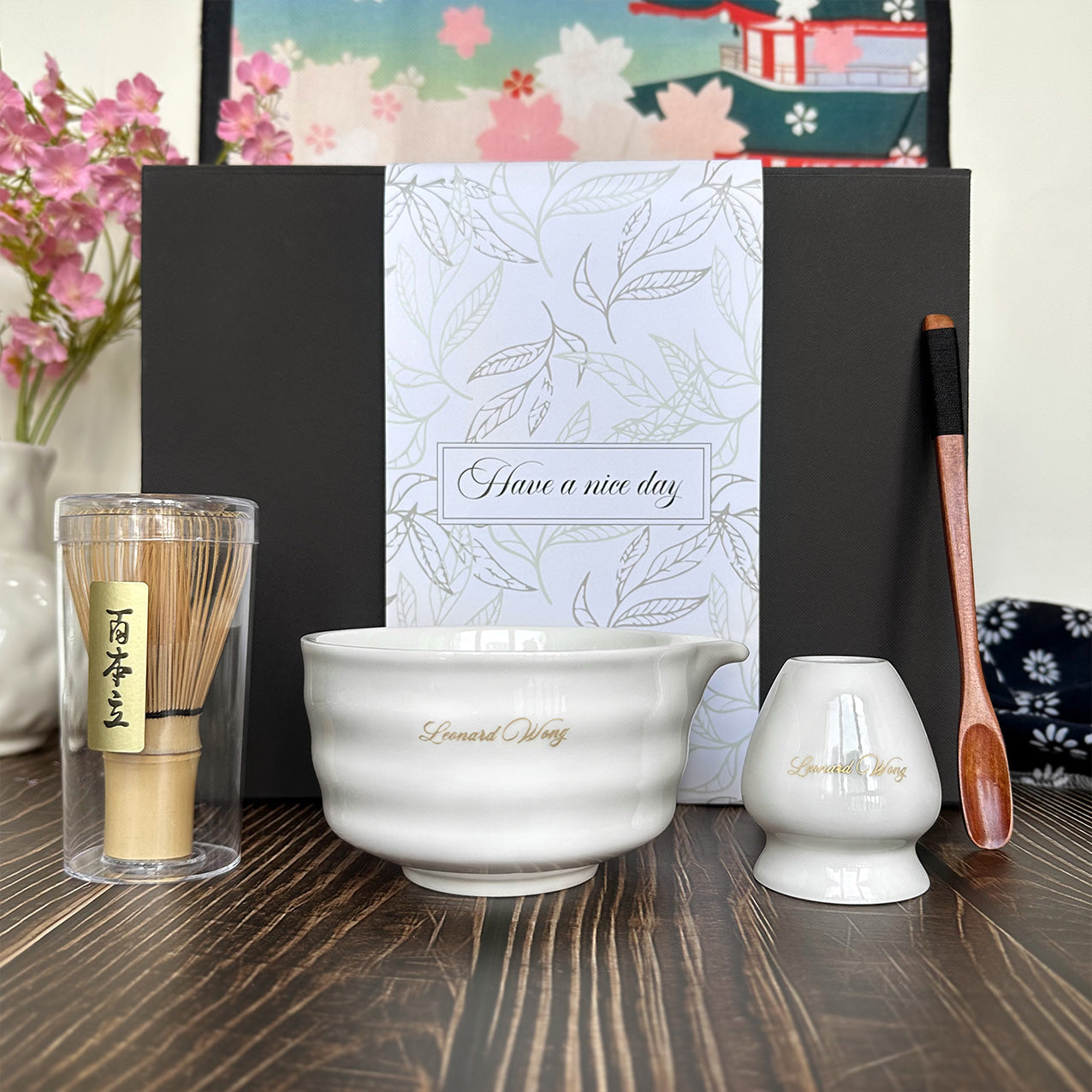 日式抹茶工具禮盒 抹茶碗文字訂製 雕刻禮物 櫻花節情侶送禮 日本文化抹茶點茶製作 紀念禮物Japanese Matcha Tools-DY02-91 - Design Your Own Wine