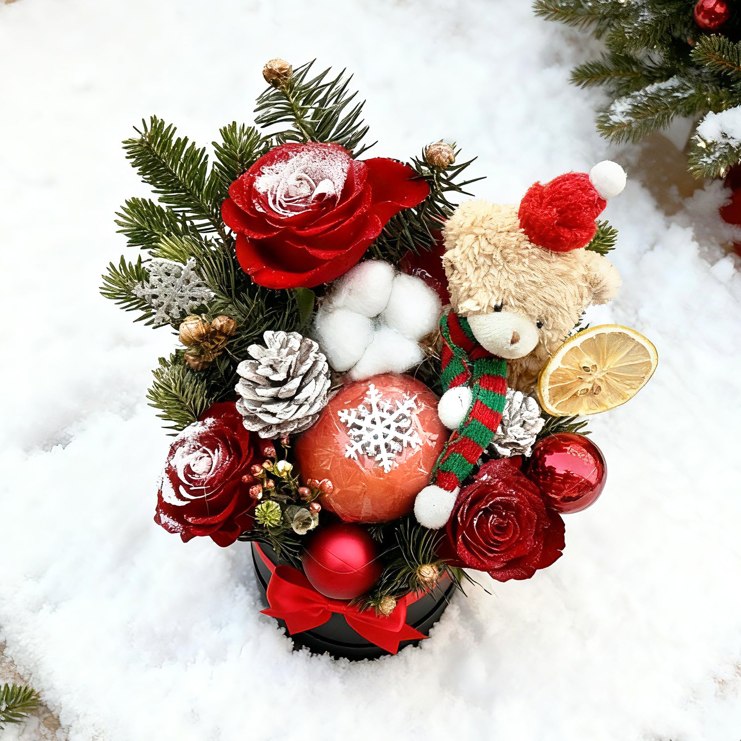 Christmas Hamper|聖誕蘋果小熊抱抱桶 聖誕果籃 聖誕花籃 聖誕禮籃 生果籃 花籃 送親友送伴侶 個性化送禮 節日送禮