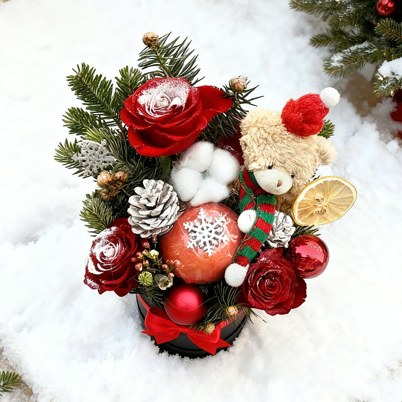 Christmas Hamper|聖誕蘋果小熊抱抱桶 聖誕果籃 聖誕花籃 聖誕禮籃 生果籃 花籃 送親友送伴侶 個性化送禮 節日送禮