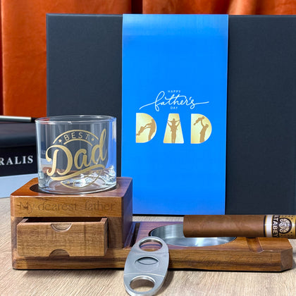 父親節禮物 刻字木質煙灰缸 文字雕刻威士忌杯 紳士禮盒專屬刻名父親節高級套裝 長輩禮物 雪茄禮盒客製化禮物 ather's Day Premium Gift Whiskey Glass Customized with Words DY05-72 - Design Your Own Wine