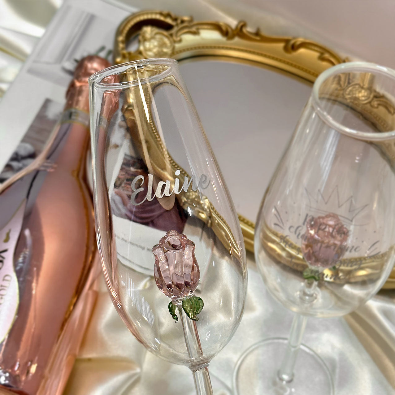 Bottega Manzoni Moscato Rose立體玫瑰花香檳杯禮盒情侶週年紀念禮物浪漫慶祝送姐妹-DY01-367 - Design Your Own Wine